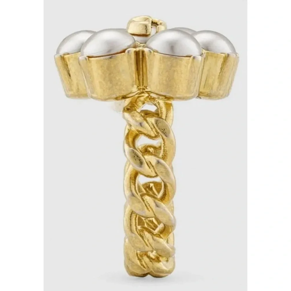 New with box Gucci Gold Tone Pearl Cluster Ring Interlocking Logo fits 8.5/9 - Picture 3 of 9